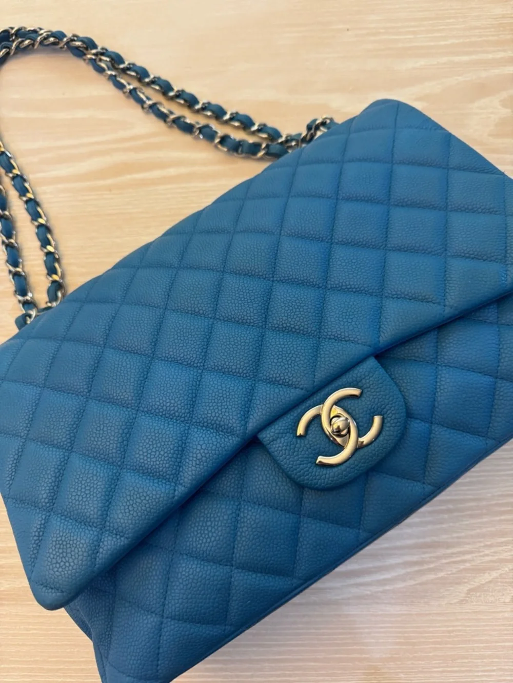 NWT Chanel Jumbo (Large) Classic Double Flap Blue Caviar NEW